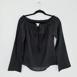 H&M Classic Chic Black Blouse in Linen Style (Size 4)
